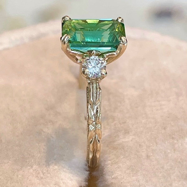 18ct White Gold Emerald Cut 3.00ct Aquamarine and 0.60ct Diamond Five Stone  Ring